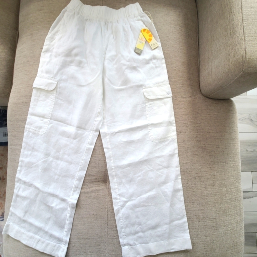 C&C California White Cargo Linen Pants Sz Small